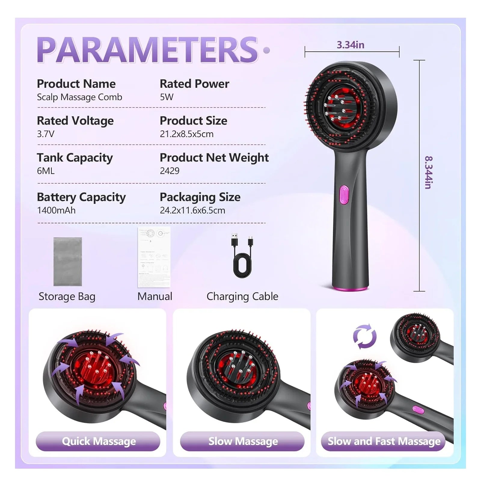 Red Multi-Function Electric Scalp Massage Comb for Hair,3 in 1Electric Scalp Massager and Hair Oil Applicator,Electric Scalp Massager Brush,Ipx7 Waterproof Scalp Oil Applicator